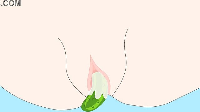Sexy Summer squirts while masturbating with cucumber in erotic anime hentai video from Hentai Productions1.