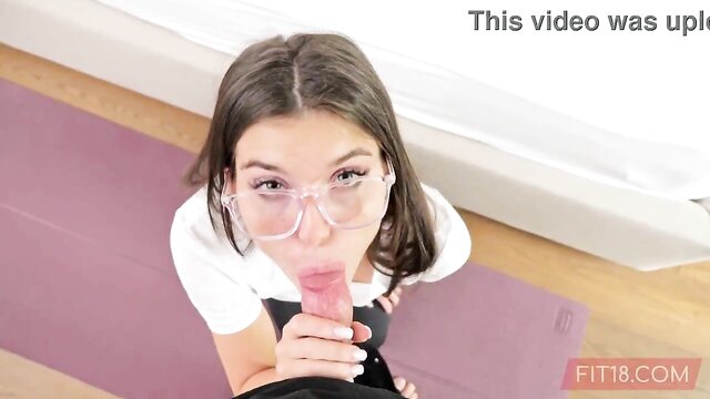 Russian student Stefany Kyler in glasses looks sexy in skinny yoga outfit as she performs cowgirl POV grind for Fit18 studio, a pornhub video by Nata Paradise.